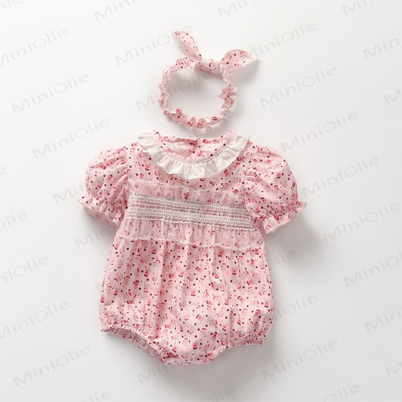  Baby Pink Floral Smocked Bodysuit withHeadband - Pink - 18-24M - image 1