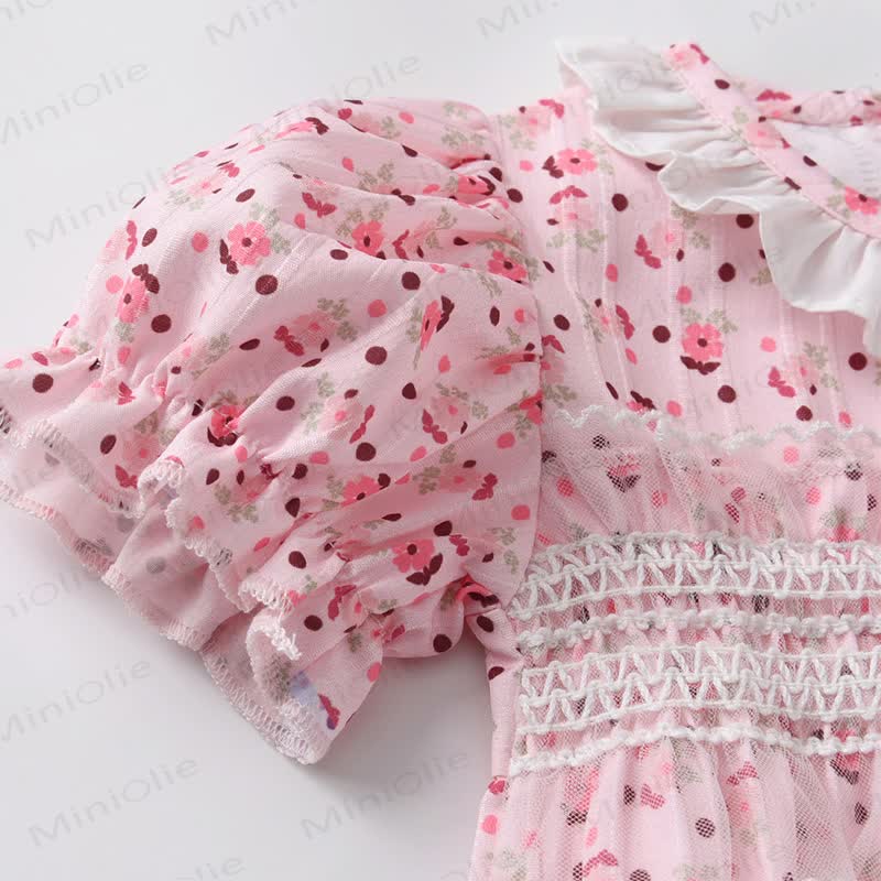 Baby Pink Floral Smocked Bodysuit withHeadband - image 2