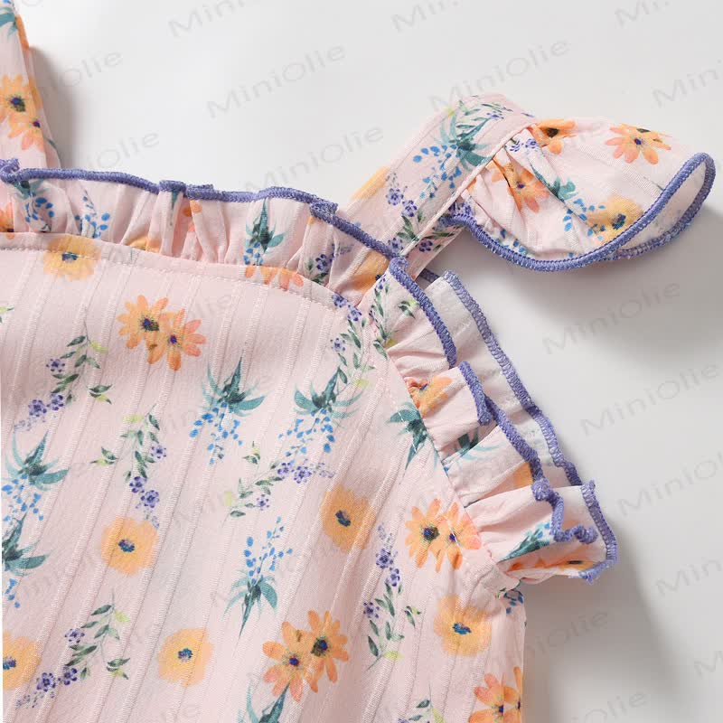 Baby  Floral Ruffled Bodysuit with Sunhat - image 3