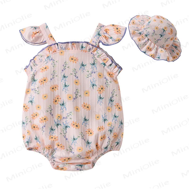 Baby  Floral Ruffled Bodysuit with Sunhat - image 5