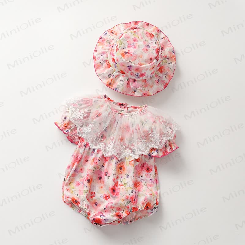 Baby Rose Lace Collar Bodysuit and Hat - Pink - 18-24M - image 1