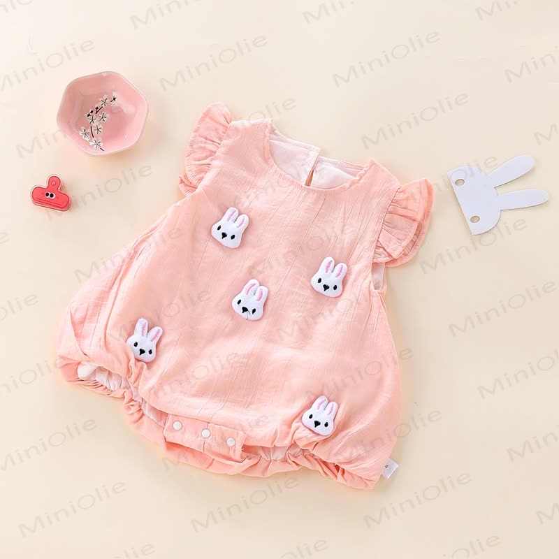 Baby Flutter Sleeve Mushroom/Duck/Bunny Bodysuit - Pink Bunny - 18-24M - image 5