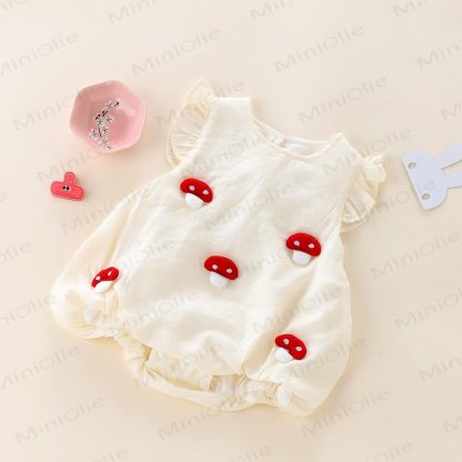 Baby Flutter Sleeve Mushroom/Duck/Bunny Bodysuit - Beige Mushroom - 18-24M - image 3