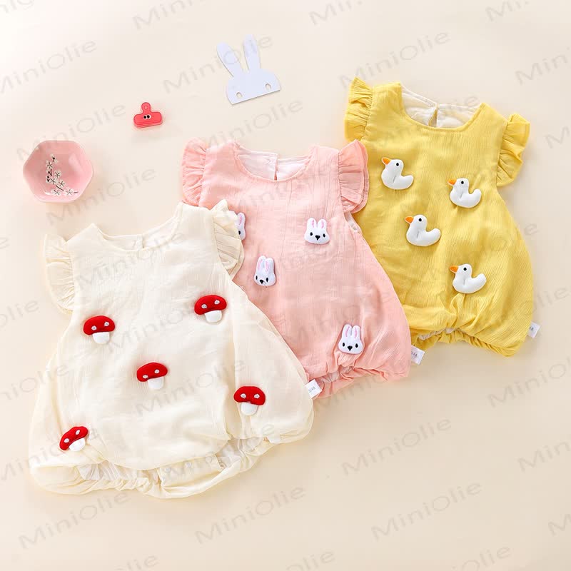 Baby Flutter Sleeve Mushroom/Duck/Bunny Bodysuit - image 1