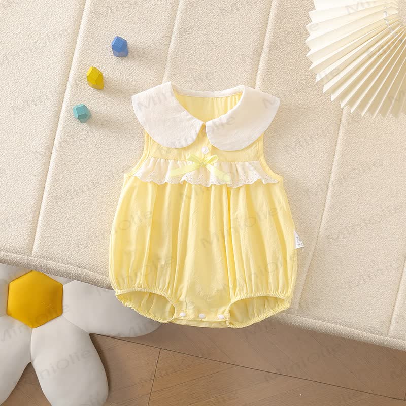 Baby Peter Pan Collar Lace Sleeveless Bodysuit - Yellow - 18-24M - image 7
