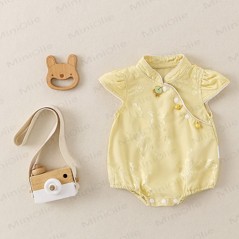 Baby Cheongsam Floral Bodysuit - Yellow - 18-24M - image 1