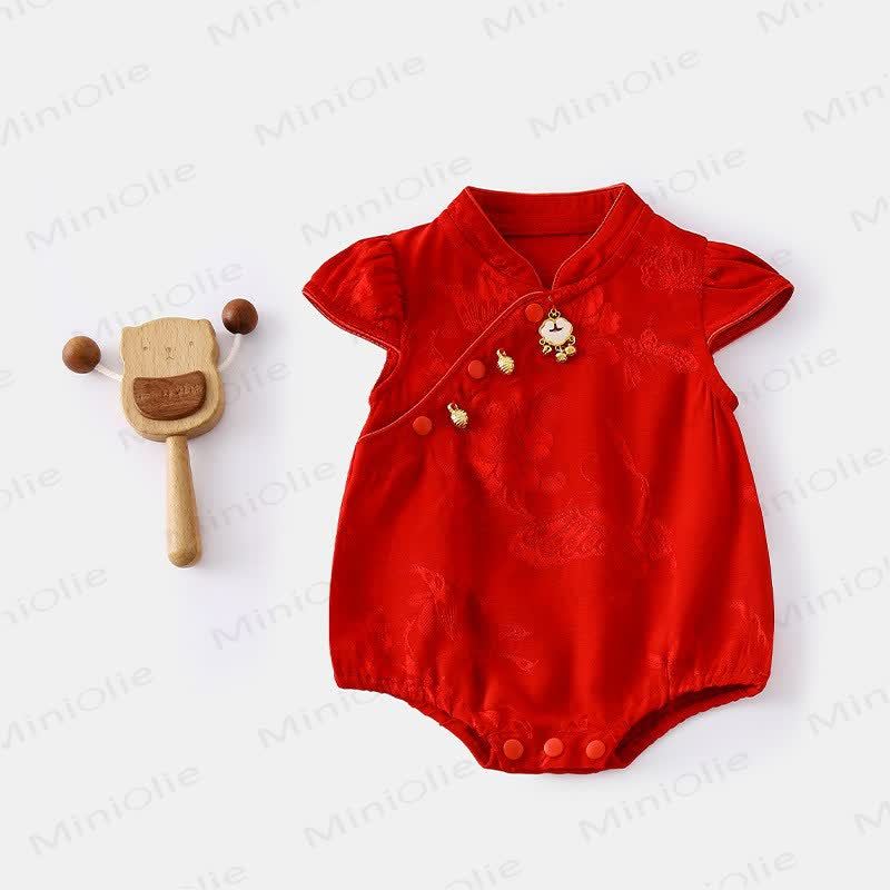 Baby Cheongsam Floral Bodysuit - Red - 18-24M - image 7