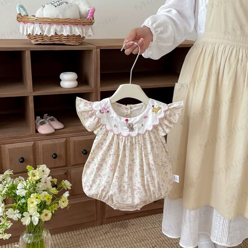 Baby Girl Floral Cotton Bodysuit - Beige - 18-24M - image 1