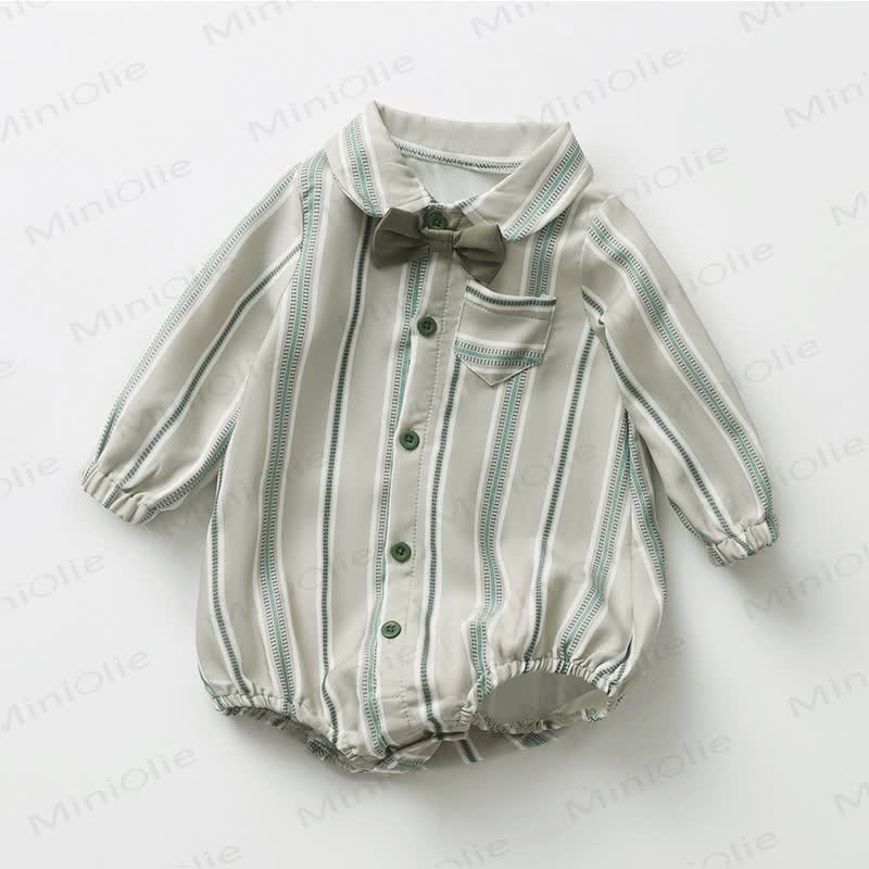 Baby Striped Gentleman Bodysuit - Green - 18-24M - image 1