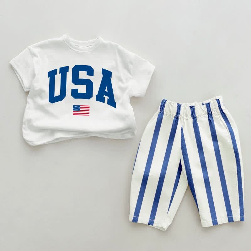 USA Baby Blue Vertical Striped 2-piece Set - White&Blue - 2-3T - image 1