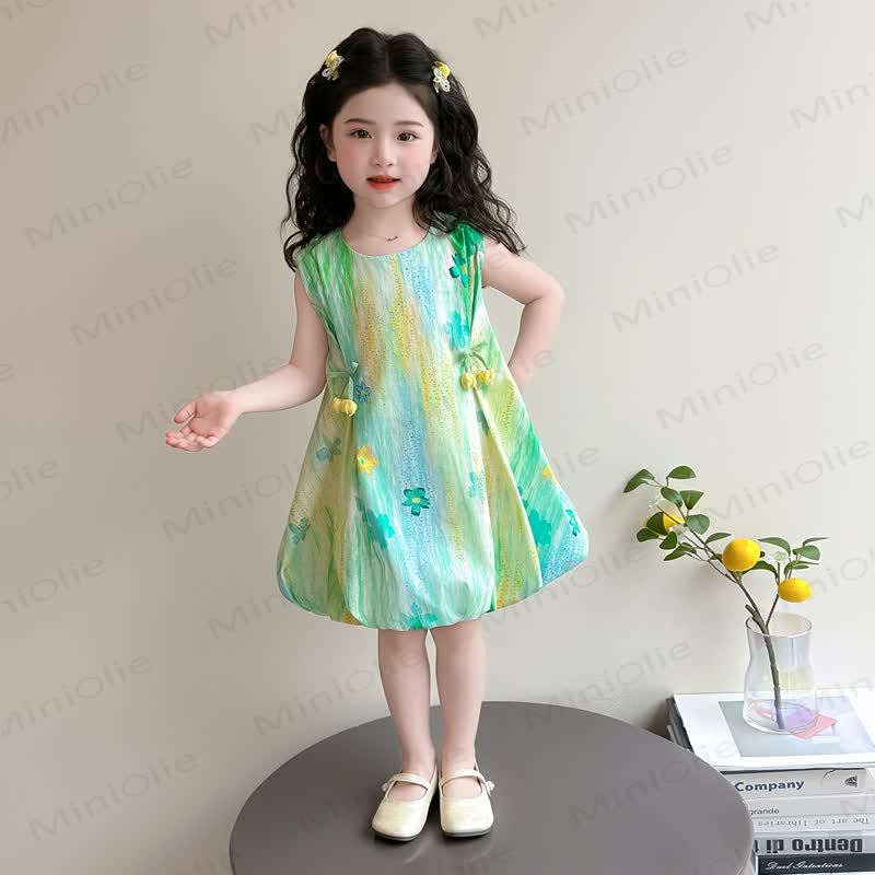 Toddler Girls Princess Floral Cotton Sleeveless Dress - YellowGreen - 8-9T - image 3