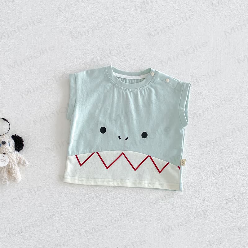 Baby Cartoon Face Sleeveless T-shirt - Green - 4-5T - image 2