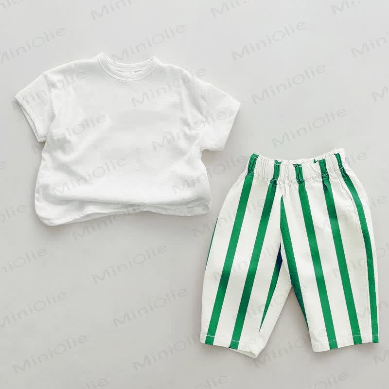 Personalize Baby Name Customization Orange Print Green Striped 2-piece Set - White&Green - 2-3T - image 2