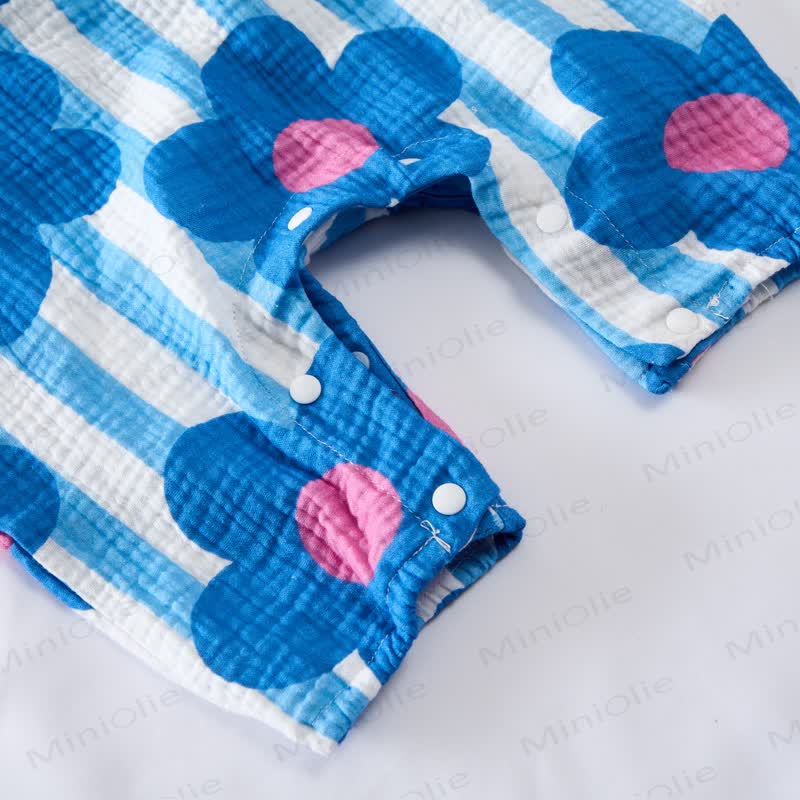 Baby Blue Flower Striped Romper with Hat - image 5