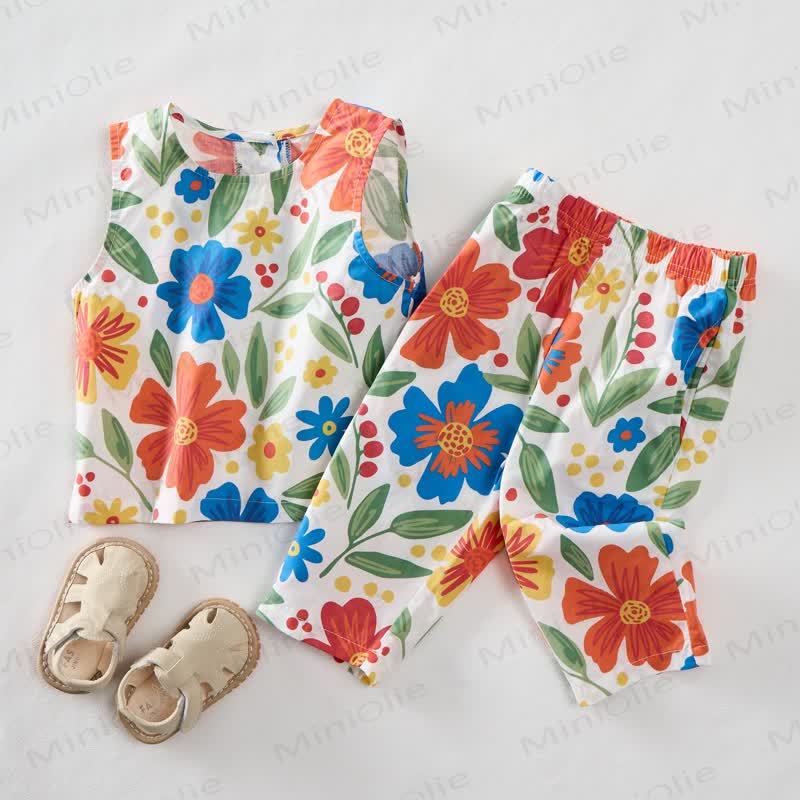 Baby 2-Piece Beige Flower Sleeveless Set - image 2