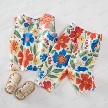 Baby 2-Piece Beige Flower Sleeveless Set - image 2