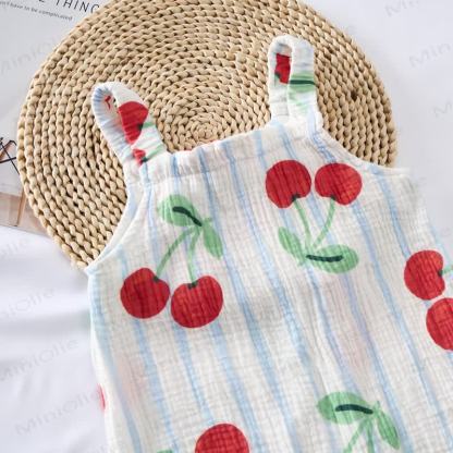 Baby Cherry Fullprint Blue Striped Romper With Hat - image 4