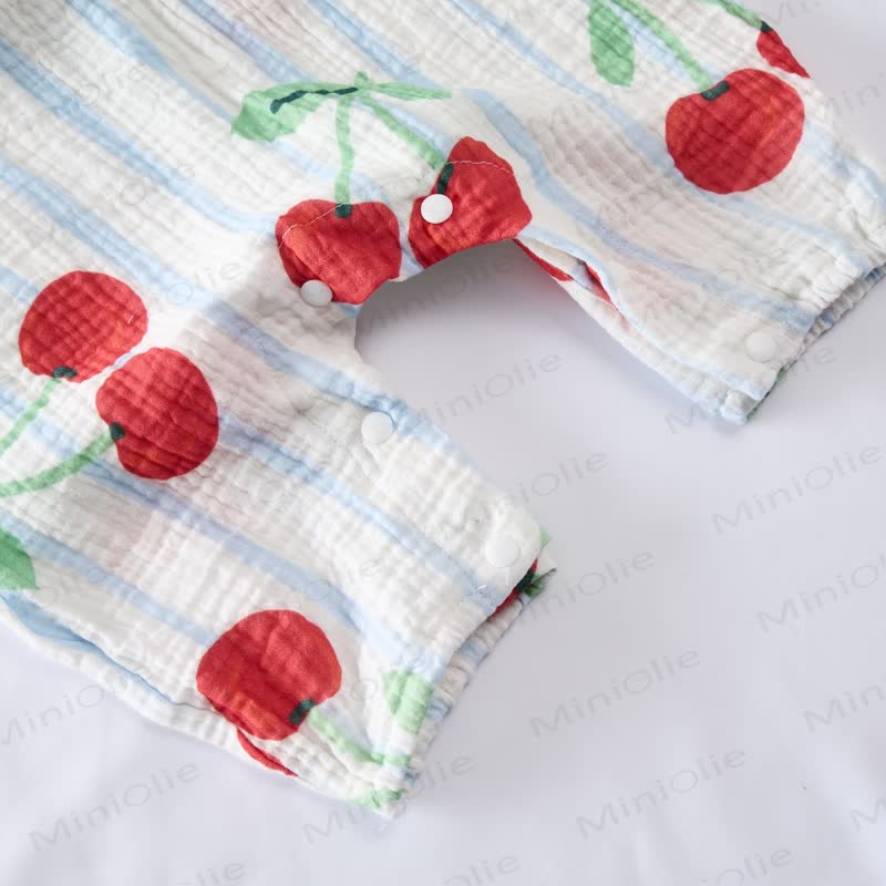 Baby Cherry Fullprint Blue Striped Romper With Hat - image 5