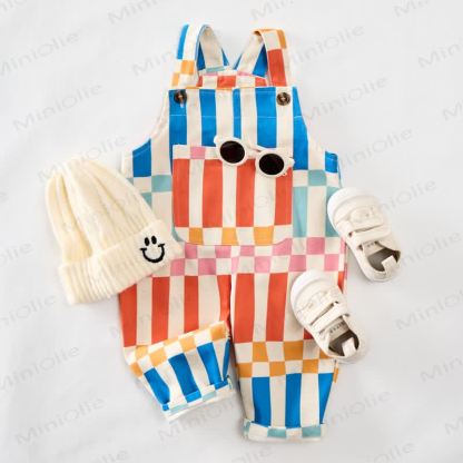 Baby Toddler Colorful Striped Plaid Overalls  - image 2