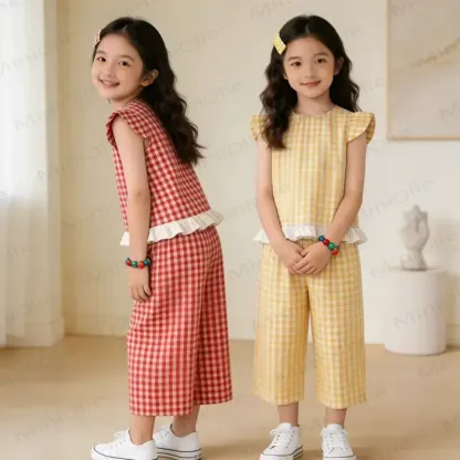 Toddler Girls Gingham Ruffle Tank Top and Pants Set - image 1