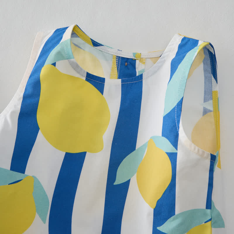 Baby Blue Vertical Striped Lemon 2-Piece Sleeveless Set - image 4