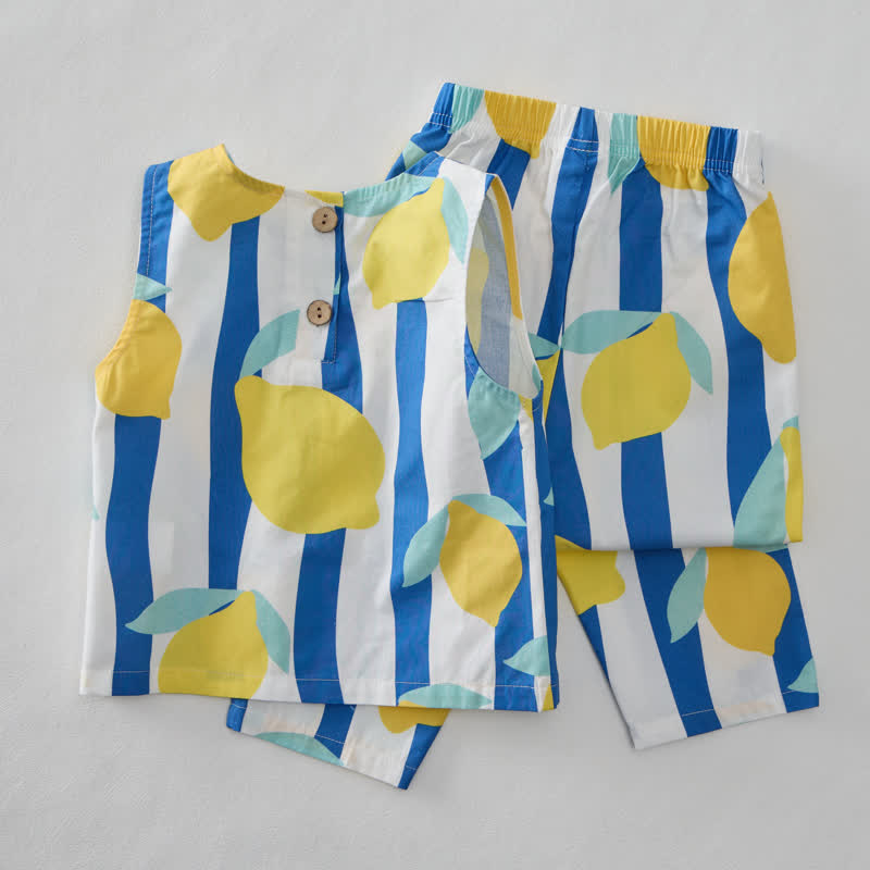 Baby Blue Vertical Striped Lemon 2-Piece Sleeveless Set - image 3