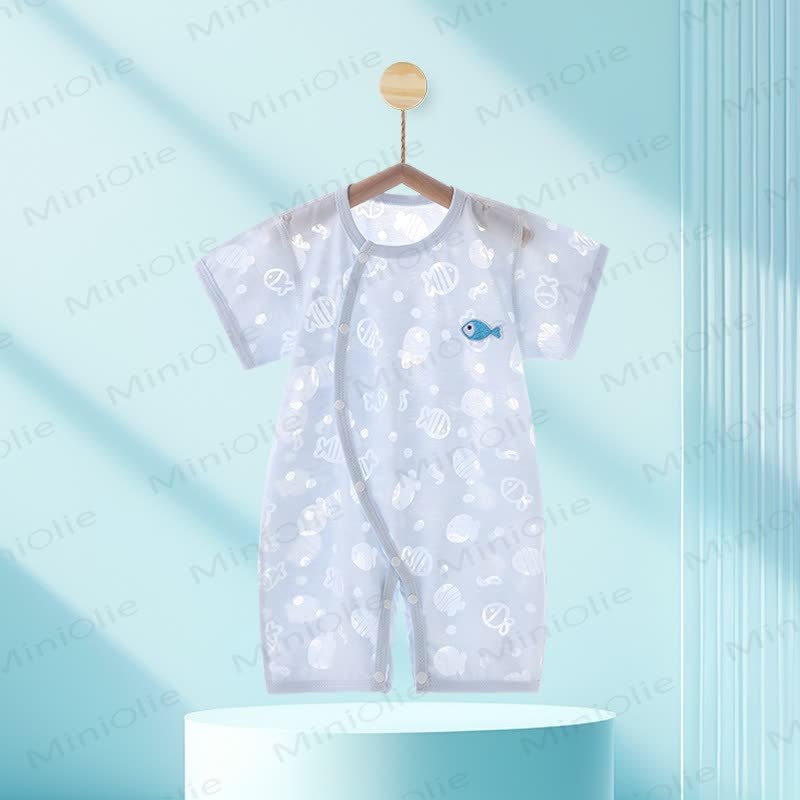 Baby Fish Print Summer Romper - Blue - 12-18M - image 5