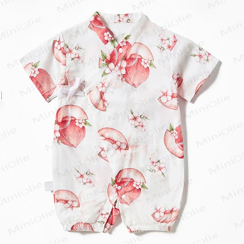 Baby Fruit Print Wrap Romper - Peach - 18-24M - image 2