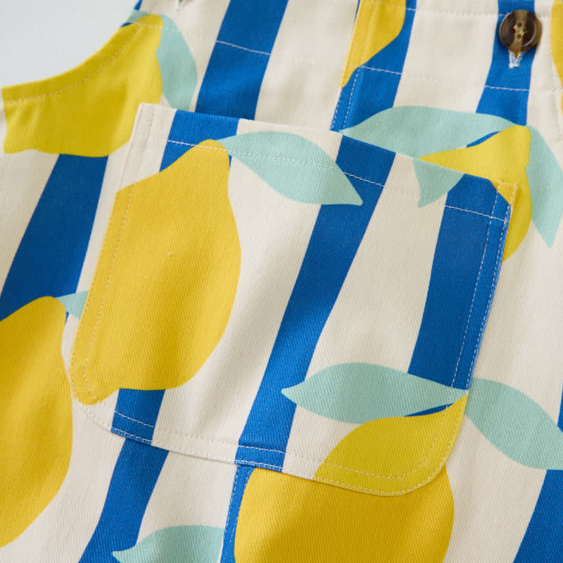 Baby Toddler Lemon Blue Vertical Striped Overalls  - image 4