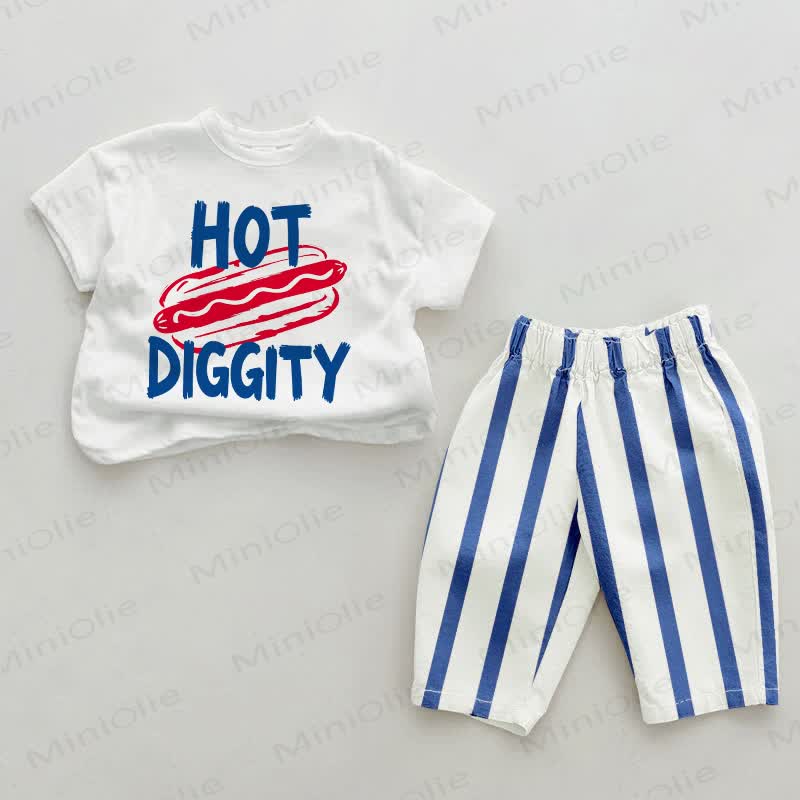 HOT DIGGITY Baby Blue Vertical Striped 2-piece Set - White&Blue - 2-3T - image 1