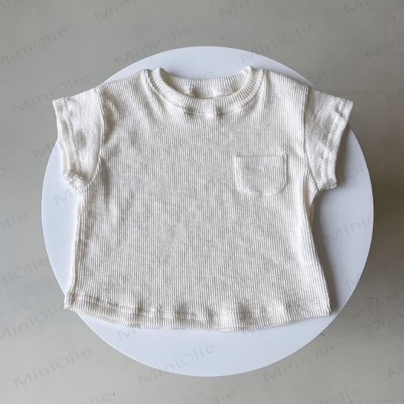 Baby Cotton Solid Color Ribbed Shorts or Tee - Beige Tee - 2-3T - image 4