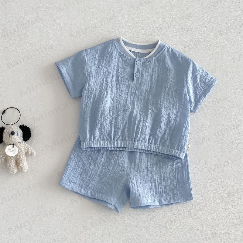 Baby Breathable Solid Color Tee and Shorts Set - Blue - 3-4T - image 3