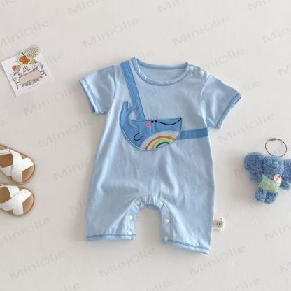 Baby Animal Short-sleeve Romper - Blue Whale - 18-24M - image 3