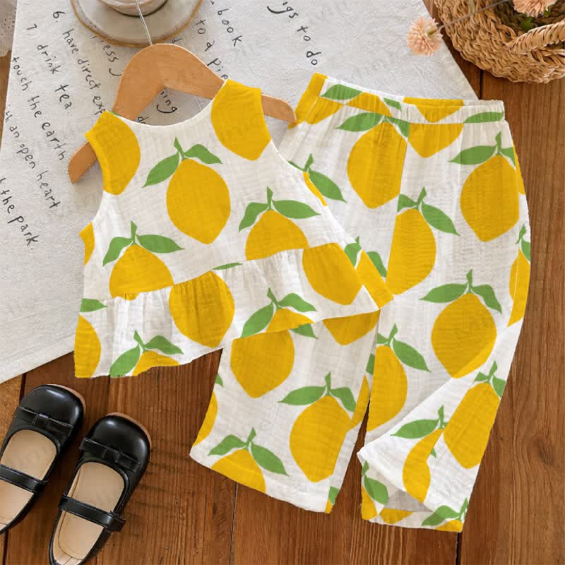 Baby Toddler Girl White Lemon Pattern 2-piece Sleeveless Set - White - 2-3T - image 1