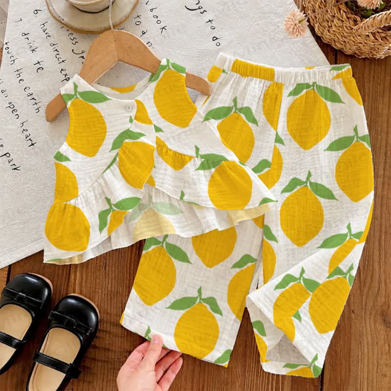 Baby Toddler Girl White Lemon Pattern 2-piece Sleeveless Set - image 2