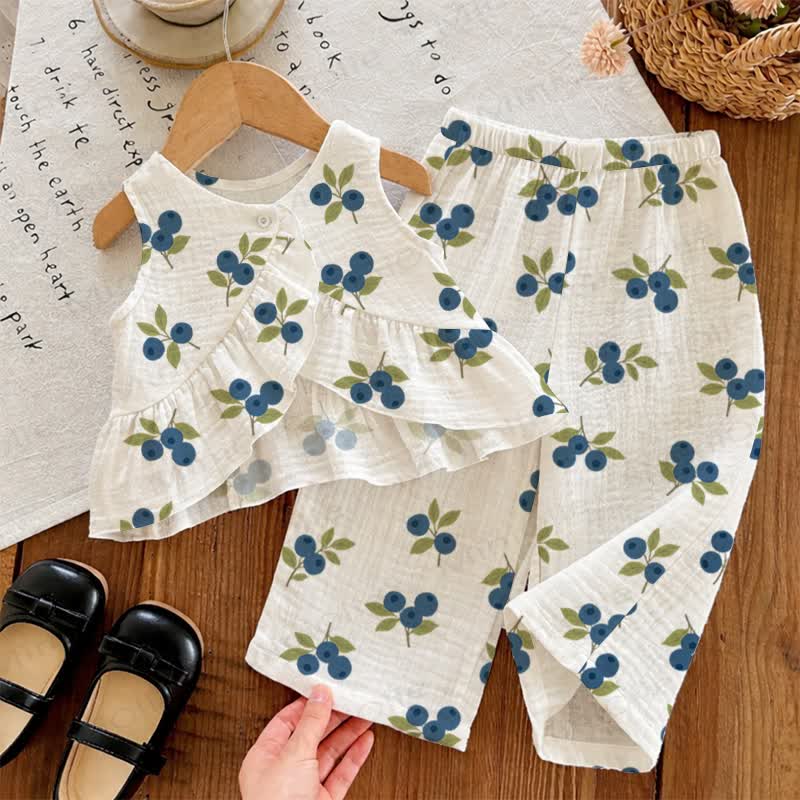 Baby Toddler Girl White Blurberry Pattern 2-piece Sleeveless Set - image 2