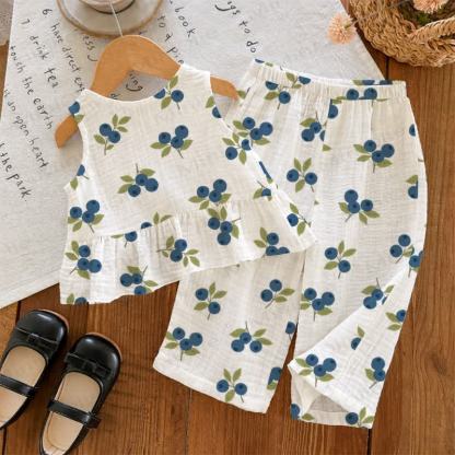 Baby Toddler Girl White Blurberry Pattern 2-piece Sleeveless Set - White - 2-3T - image 1