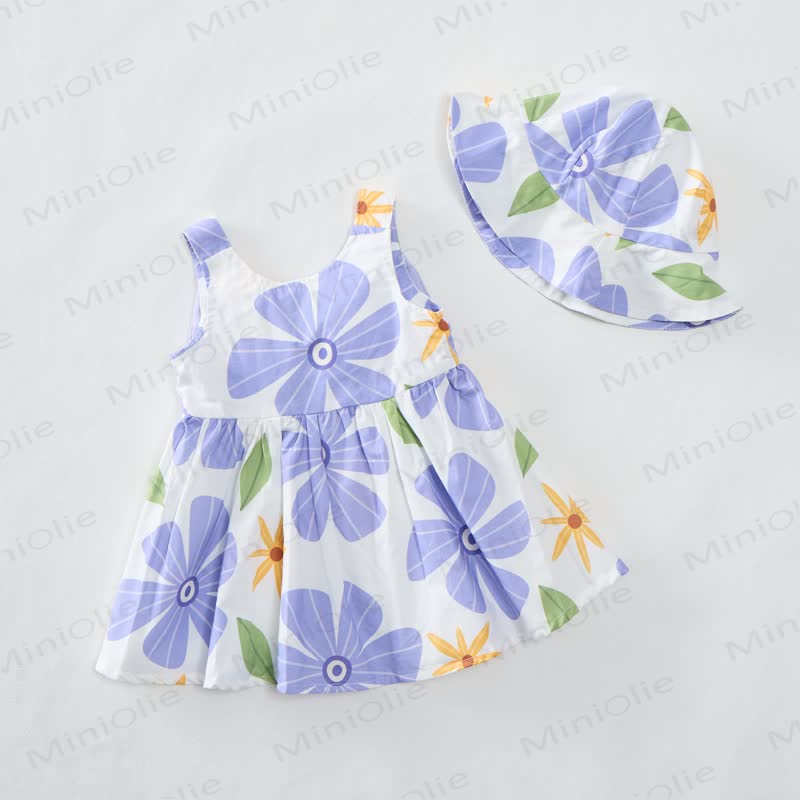 Baby Flowers Art Dress with Hat - image 2