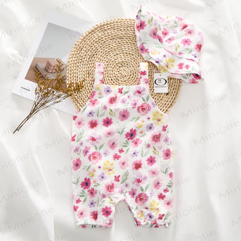 Baby Flower White Romper with Hat - image 2