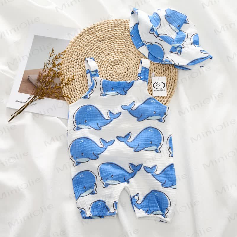 Baby Lovely Whale White Romper with Hat - image 2