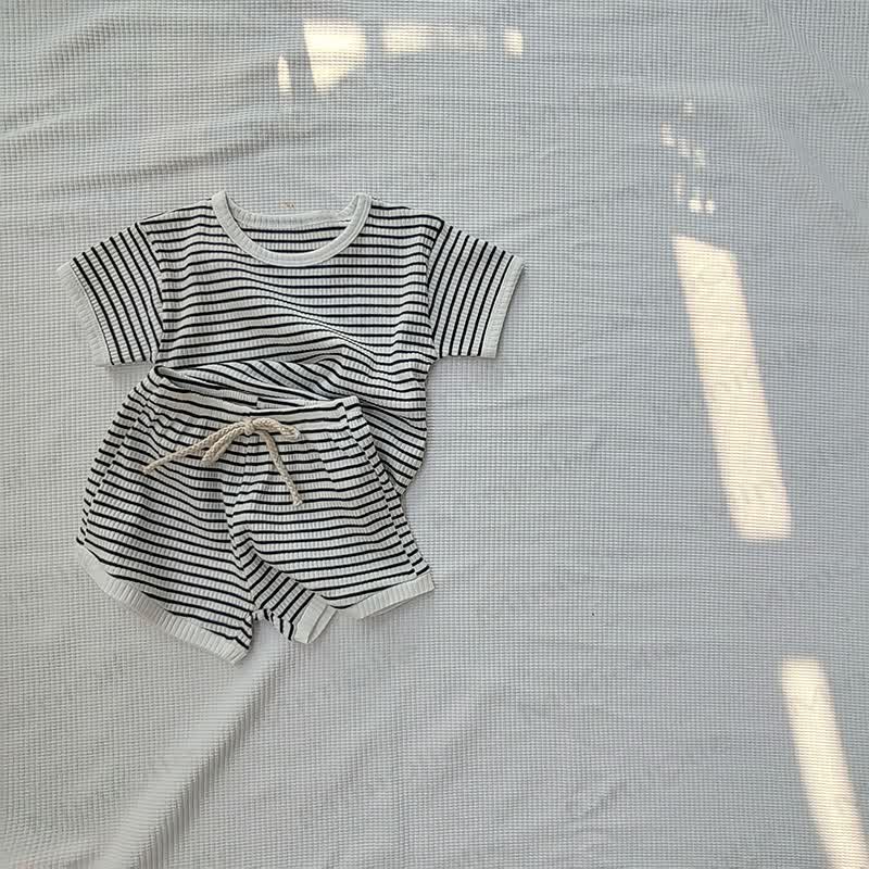 Baby Cotton Ribbed Striped Top and Shorts Set - White - 2-3T - image 2