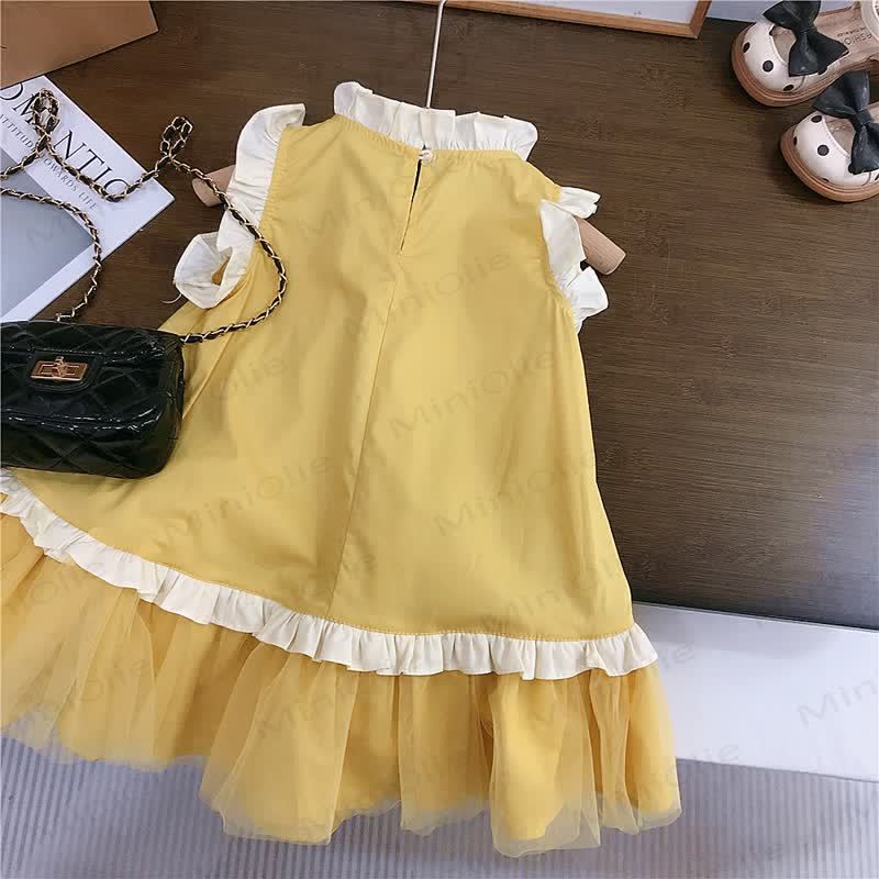 Toddler Girls Cotton Solid Color Tulle Sleeveless Dress - image 3