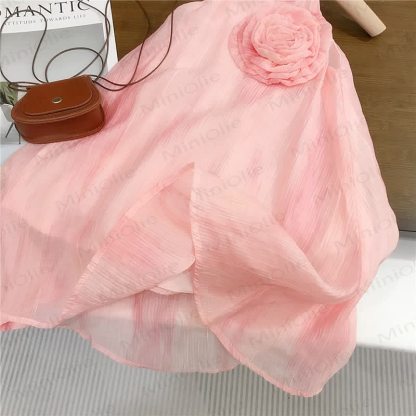 Toddler Girls Pink Tulle Flower Sleeveless Dress - image 3