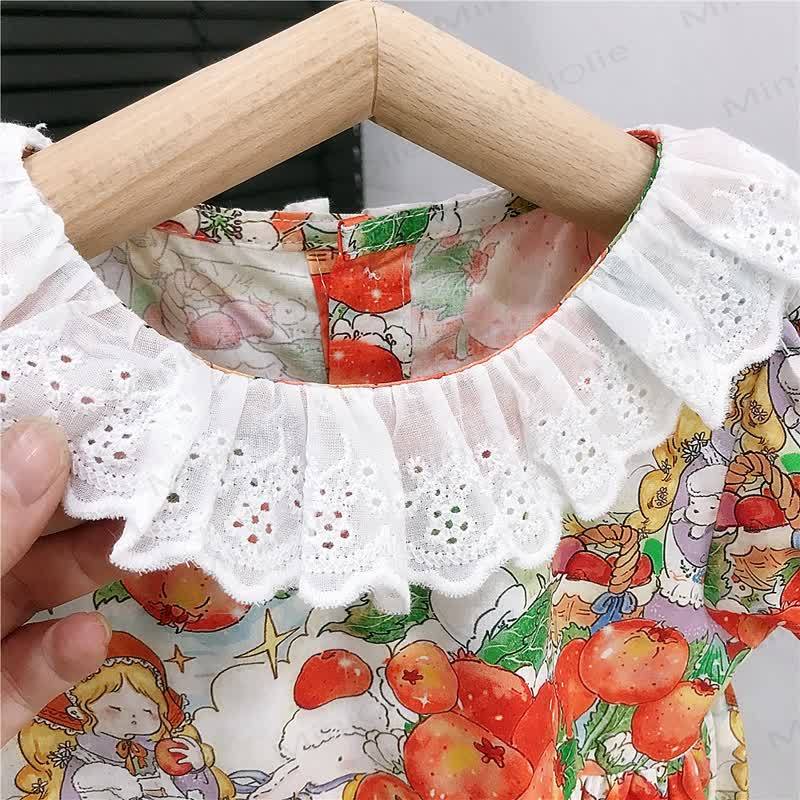 Toddler Girls Cotton Orange Print Puff Sleeves Dress - image 5