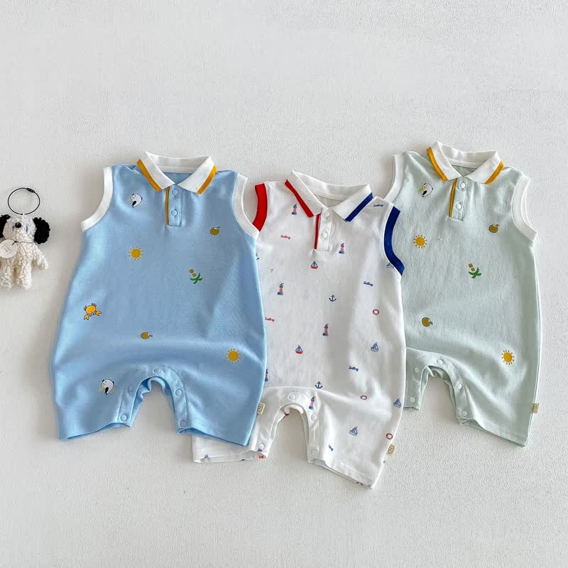 Baby Boy Print Polo Collar Sleeveless Romper - image 1