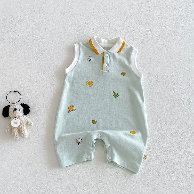 Baby Boy Print Polo Collar Sleeveless Romper - Green - 18-24M - image 3