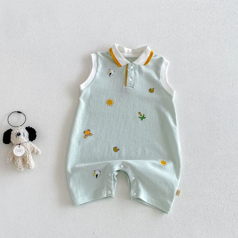Baby Boy Print Polo Collar Sleeveless Romper - Green - 18-24M - image 3