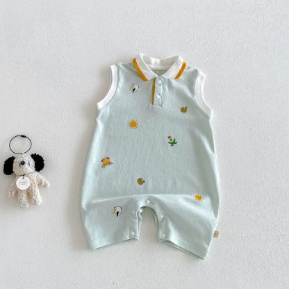 Baby Boy Print Polo Collar Sleeveless Romper - Green - 18-24M - image 3