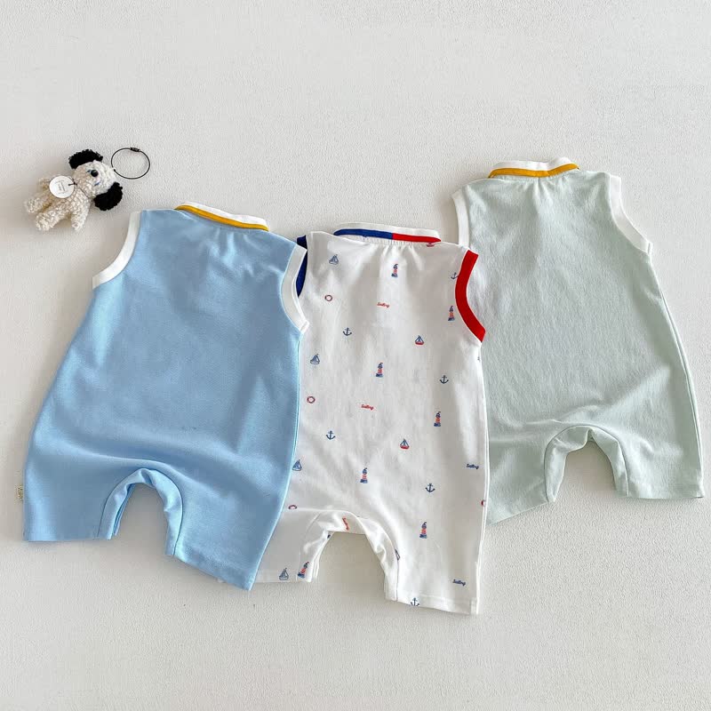 Baby Boy Print Polo Collar Sleeveless Romper - image 5