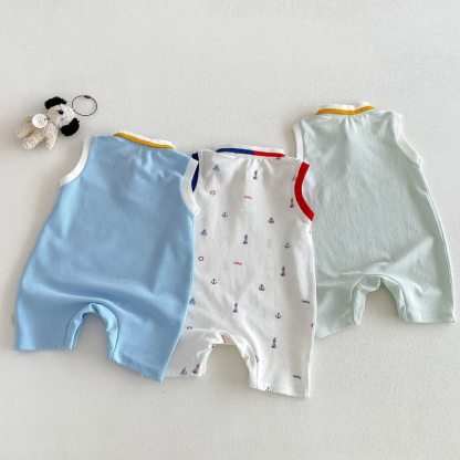 Baby Boy Print Polo Collar Sleeveless Romper - image 5